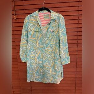Vineyard Vines Performance Harbor Shirt Dress Coverup Blue Yellow Palms Sz 2